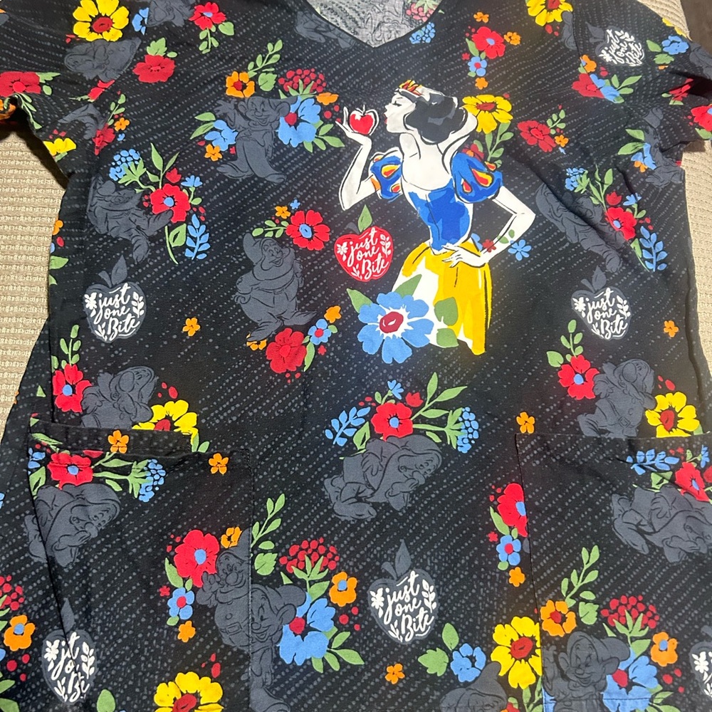 Disney Snow White Floral Graphic Tee in Black, Yellow, Blue, Red